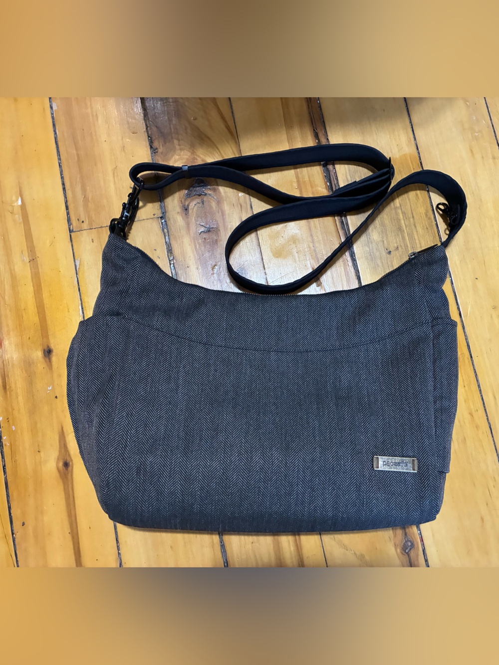 Pacsafe Anti-Theft Crossbody Herringbone Bag with Black RFID Blocking
